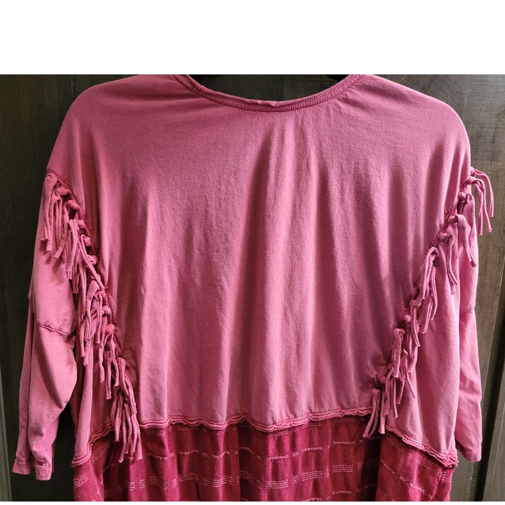 Free People Mixed Media Fringe V-Neck‎ Top Pink Burgundy Boho XS - Picture 8 of 14